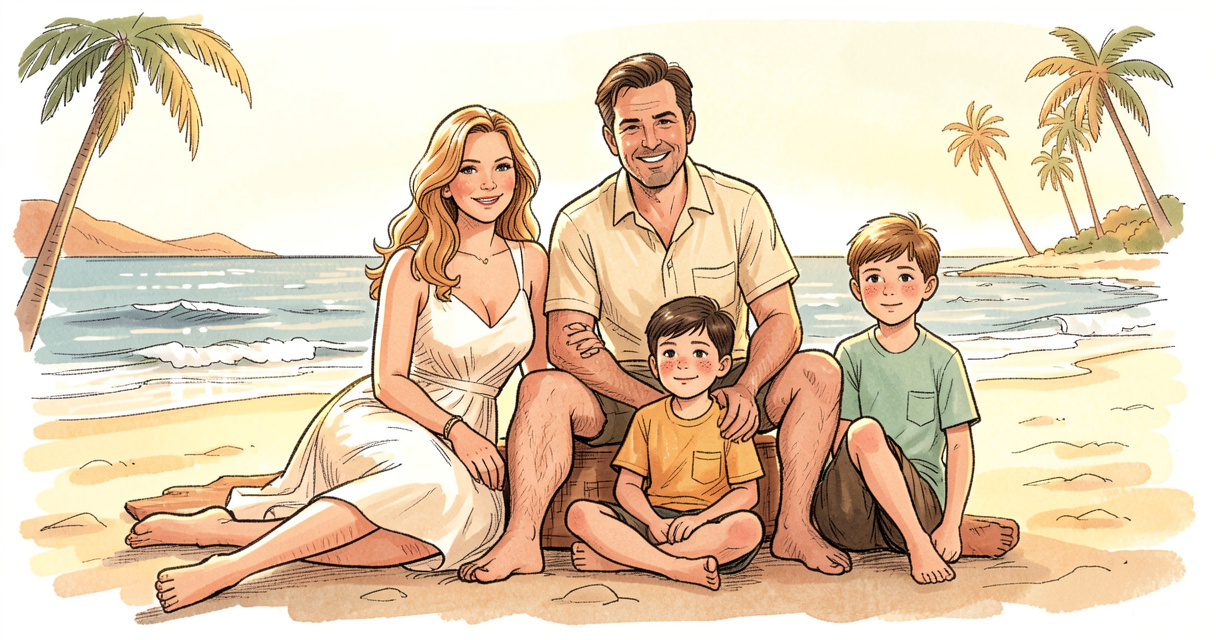 Julia Roberts, Danny Moder et leurs trois enfants Hazel, Phinnaeus et Henry en famille à la plage