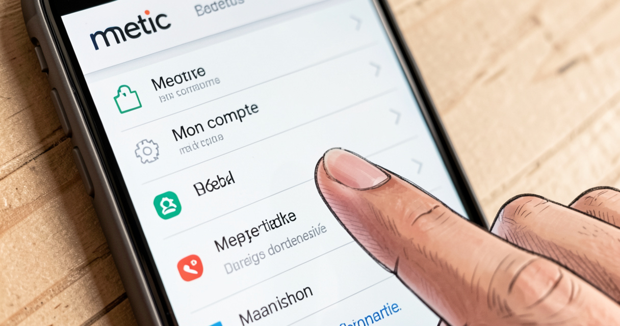 Écran de smartphone affichant les paramètres Mon compte Meetic