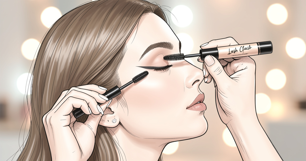 Application du mascara YSL Lash Clash sur des cils avec une brosse oversize, regard intense