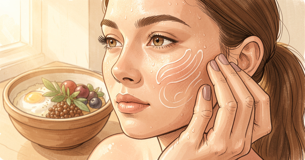 Application d'un gommage maison visage avec des mouvements circulaires sur peau humide