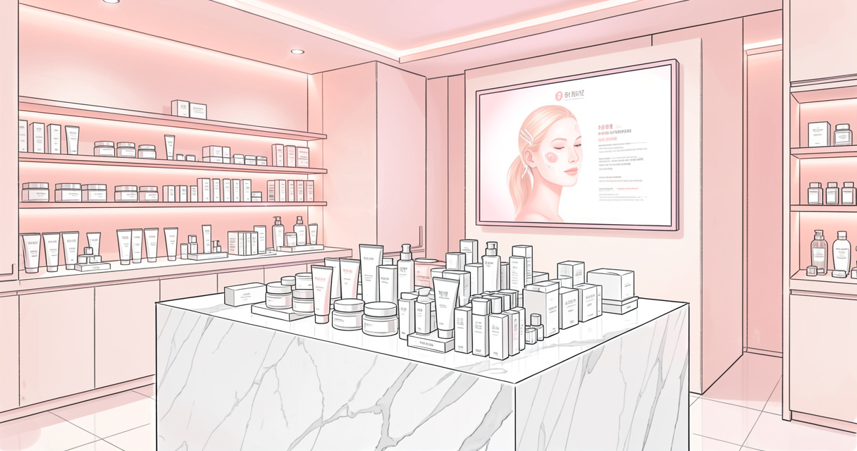 Stand éphémère Yepoda aux Galeries Lafayette Paris avec produits de soin coréens exposés