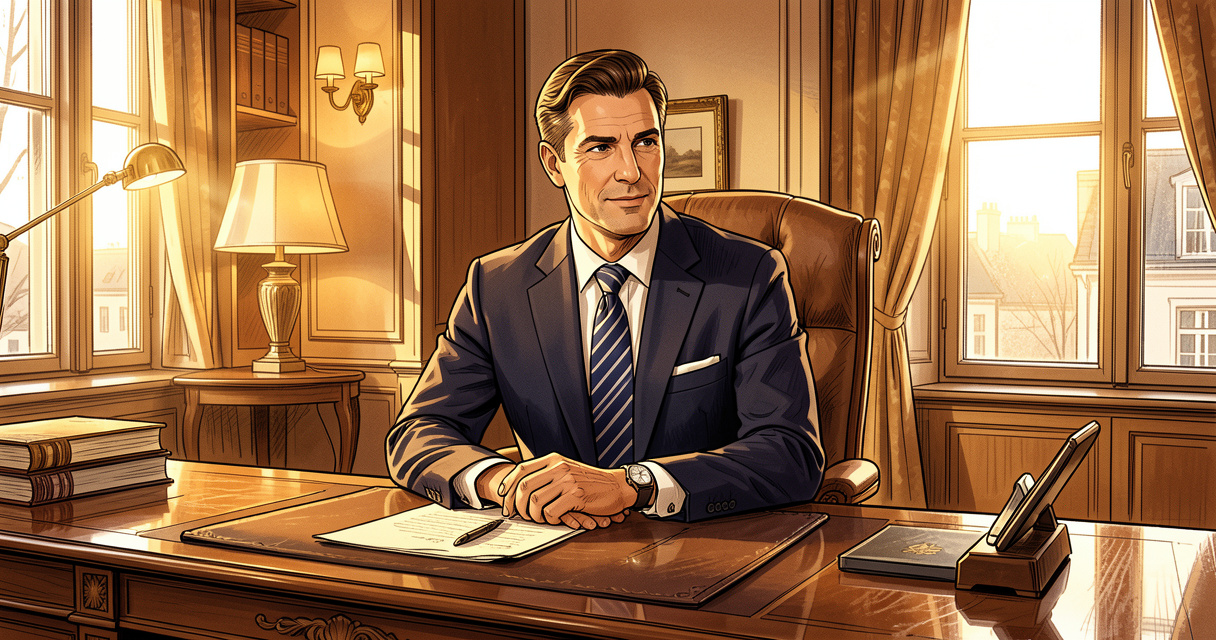 Homme en costume bleu marine élégant dans un bureau - style sophistiqué pour homme