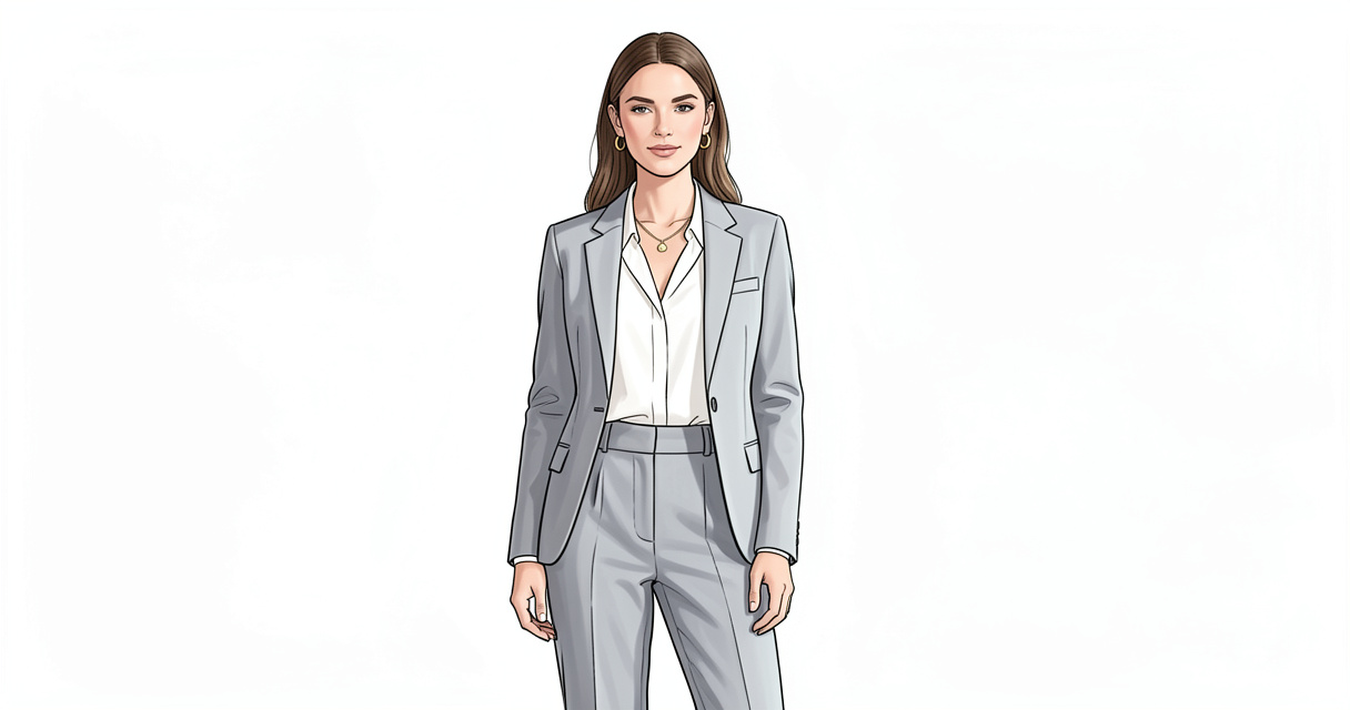 Femme en outfit chic pour le bureau composé d'un blazer noir et d'un pantalon taille haute