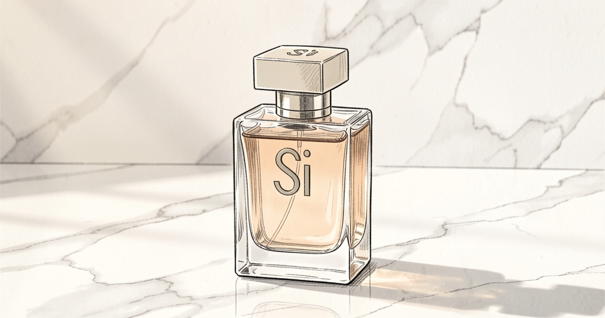 Flacon rechargeable Sì Parfum Giorgio Armani 2025 posé sur marbre blanc