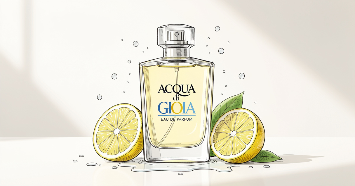 Flacon Acqua di Gioia parfum femme Giorgio Armani posé sur fond neutre, évoquant la fraîcheur méditerranéenne