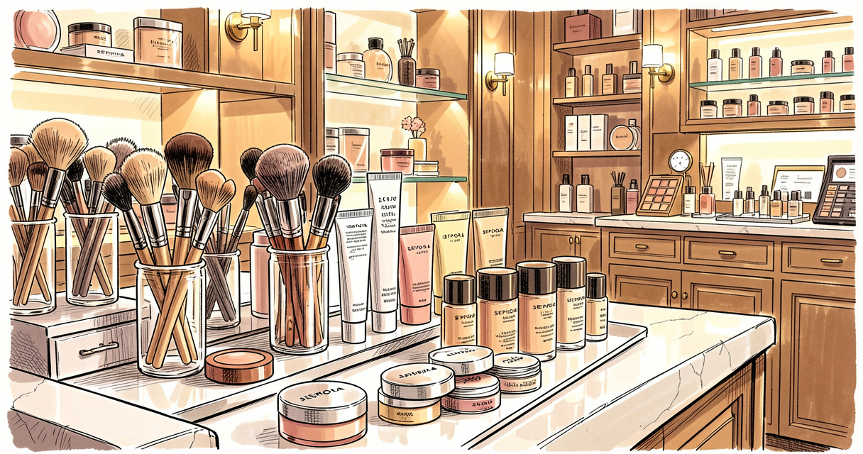 Comptoir Beauty Bar Sephora Rivoli avec produits maquillage et soins exposés