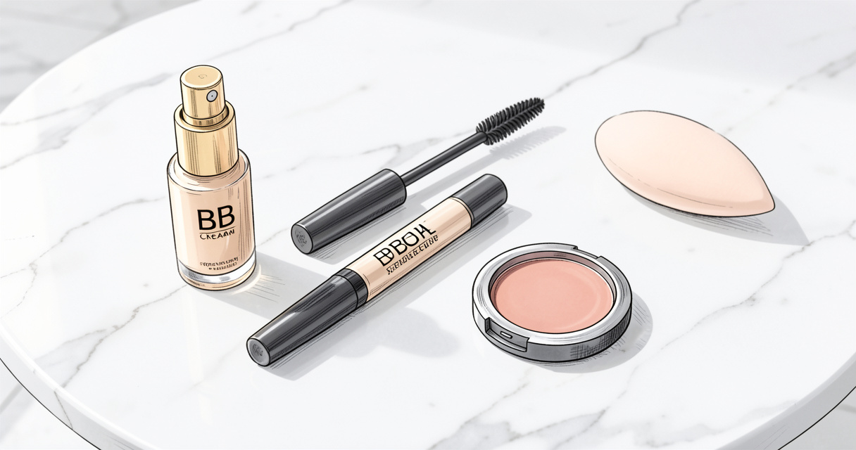 Kit de maquillage débutant minimaliste avec BB crème mascara baume blush et éponge