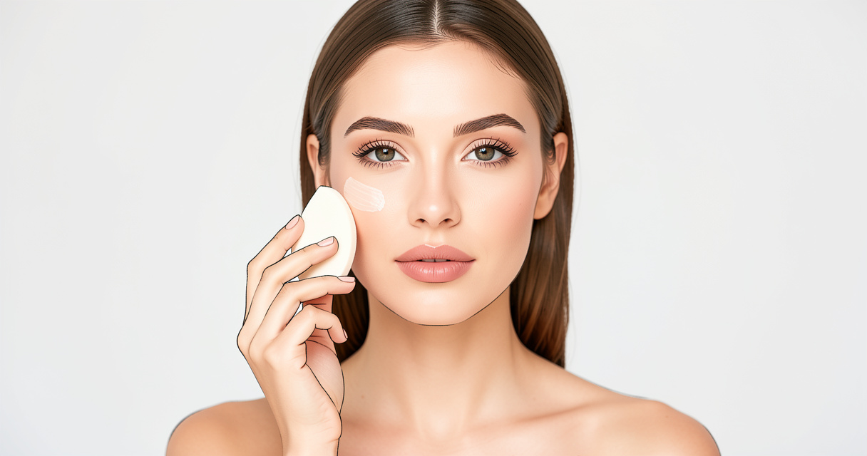 Femme appliquant une BB crème nude sur son visage en lumière naturelle pour un teint parfait
