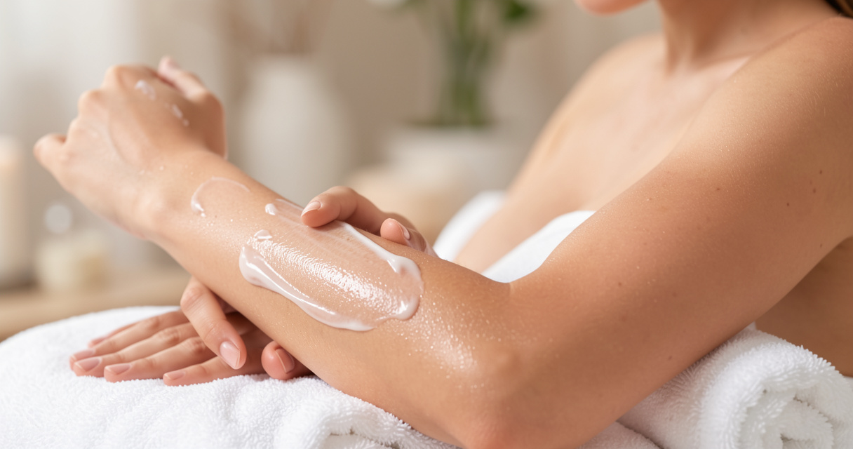 Hydratation du corps avec une crème riche après la douche, soin du corps complet