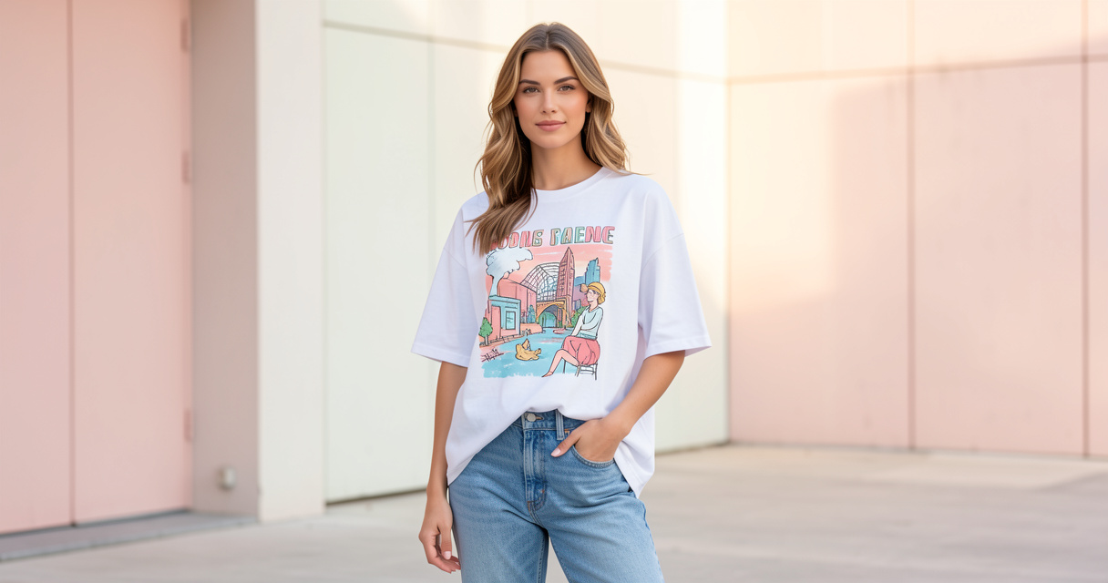 Look amoureusement mode : t-shirt oversize et jean brut en ville