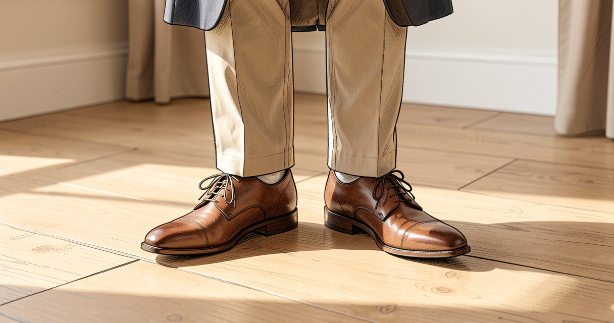 Chaussure à la mode homme : derby en cuir tendance avec chino beige et blazer