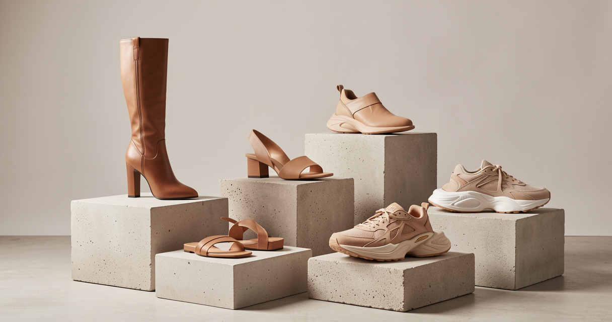 Sélection de chaussures femme tendance 2026 présentées dans un décor automnal minimaliste