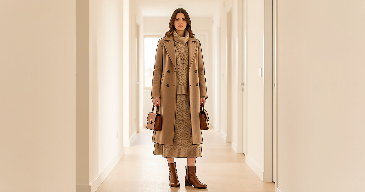Idée outfit femme : tenue monochrome superposée en automne